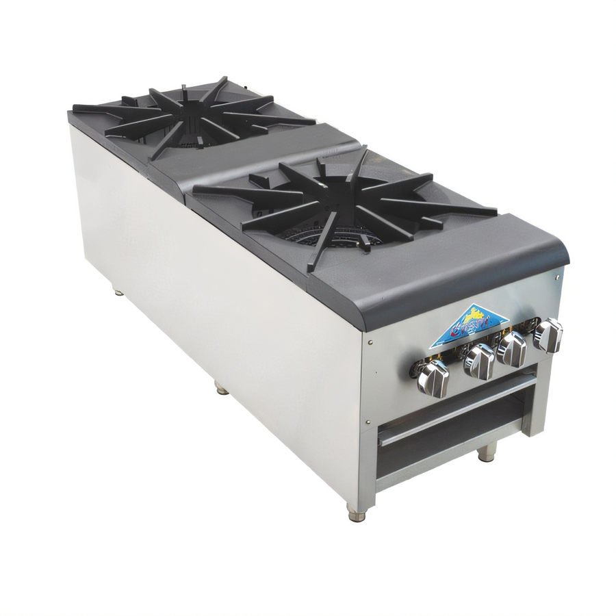 Product image #1 for Comstock-Castle 18-Inch Wide Gas Stock Pot Range with 2 Double Burner Sections and Open Front Cabinet Base