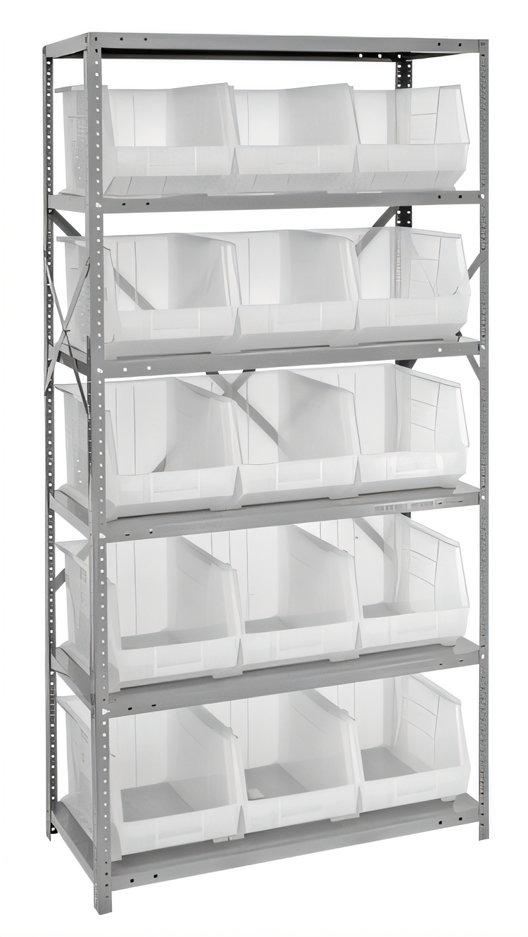 Product image #1 for Quantum Heavy-Duty Wire Shelving Unit with 6 Shelves and 15 Clear Bins