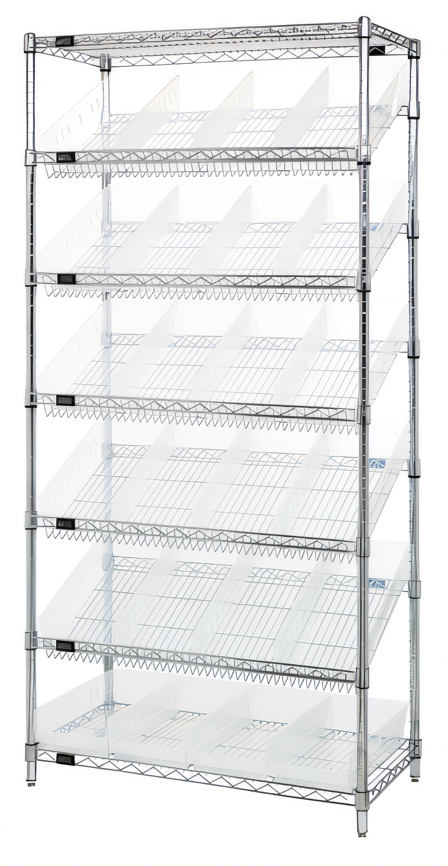 Product image #1 for Quantum 36-Inch x 18-Inch x 74-Inch Stationary Wire Shelving Bin Storage System with 24 Clear Bins