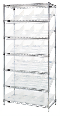 Quantum 36-Inch x 18-Inch x 74-Inch Stationary Wire Shelving Bin Storage System with 24 Clear Bins