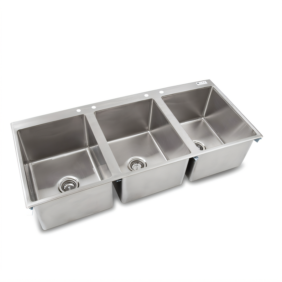 Product image #1 for John Boos Pro-Bowl 3-Compartment Stainless Steel Drop-In Sink with Deck-Mount Faucet Holes, 56 x 25 x 12 Inches