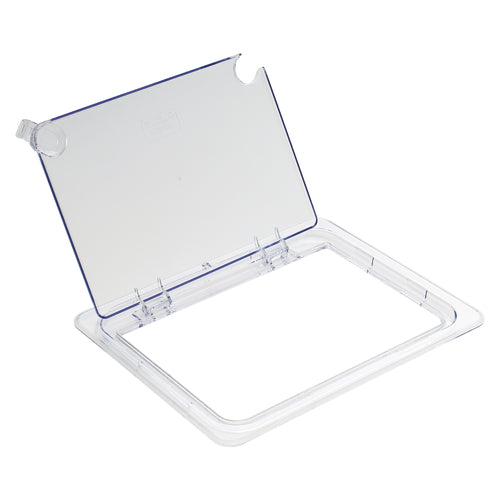 Product image #1 for Winco SP7200H Hinged Clear Polycarbonate 1/2-Size Steam Pan Cover with Spoon Slot