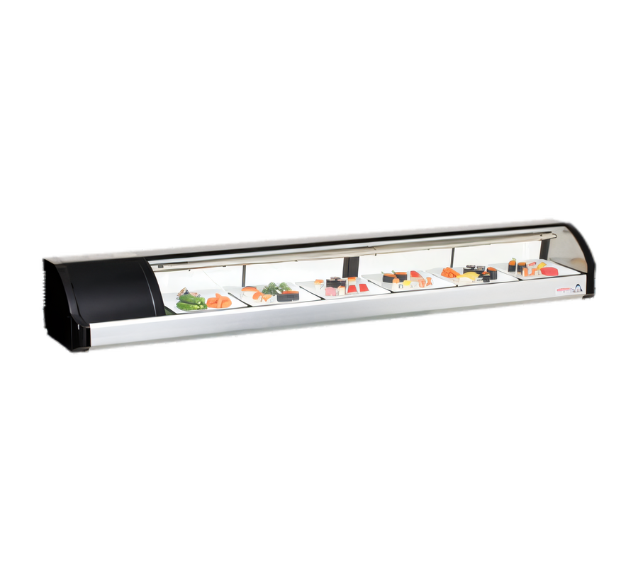 Product image #1 for Everest Refrigeration ESC83L Countertop Refrigerated Sushi Display Case, 82-5/8-Inch, Curved Glass, Left-Mounted Self-Contained Refrigeration