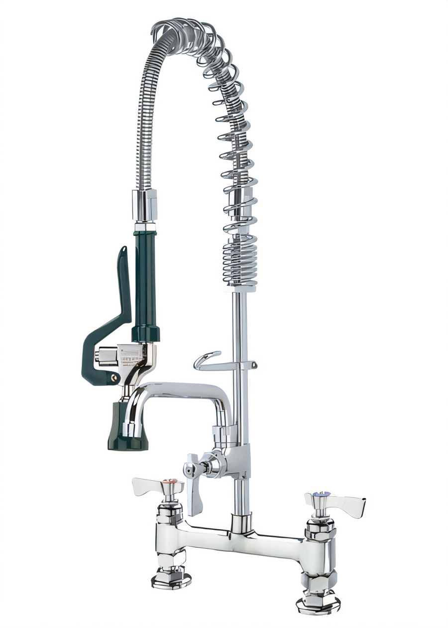 Product image #1 for Krowne Royal Series Space Saver 8-Inch Center Deck Mount Pre-Rinse Faucet Assembly with Add-On Faucet and 6-Inch Swing Spout