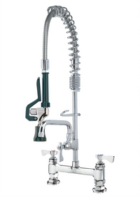 Krowne Royal Series Space Saver 8-Inch Center Deck Mount Pre-Rinse Faucet Assembly with Add-On Faucet and 6-Inch Swing Spout