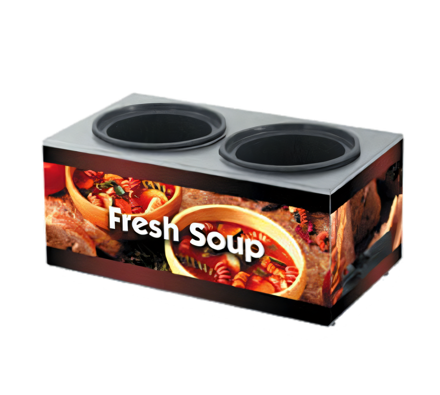 Product image #1 for Vollrath Cayenne Twin Well Countertop Soup Merchandiser Base Only with Country Kitchen Graphics, 2 x 7.5 Qt Insets