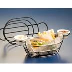 Thumbnail image #1 for American Metalcraft BSKB96 Oval Black Metal Wire Serving Basket with Built-In Ramekin Holders, 9 x 6 x 4 Inches Case of 24