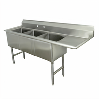 Advance Tabco Special Value Series 3-Compartment Fabricated Sink with Right Drainboard, 18 x 18 x 14-Inch Bowls, 16-Gauge 304 Stainless Steel