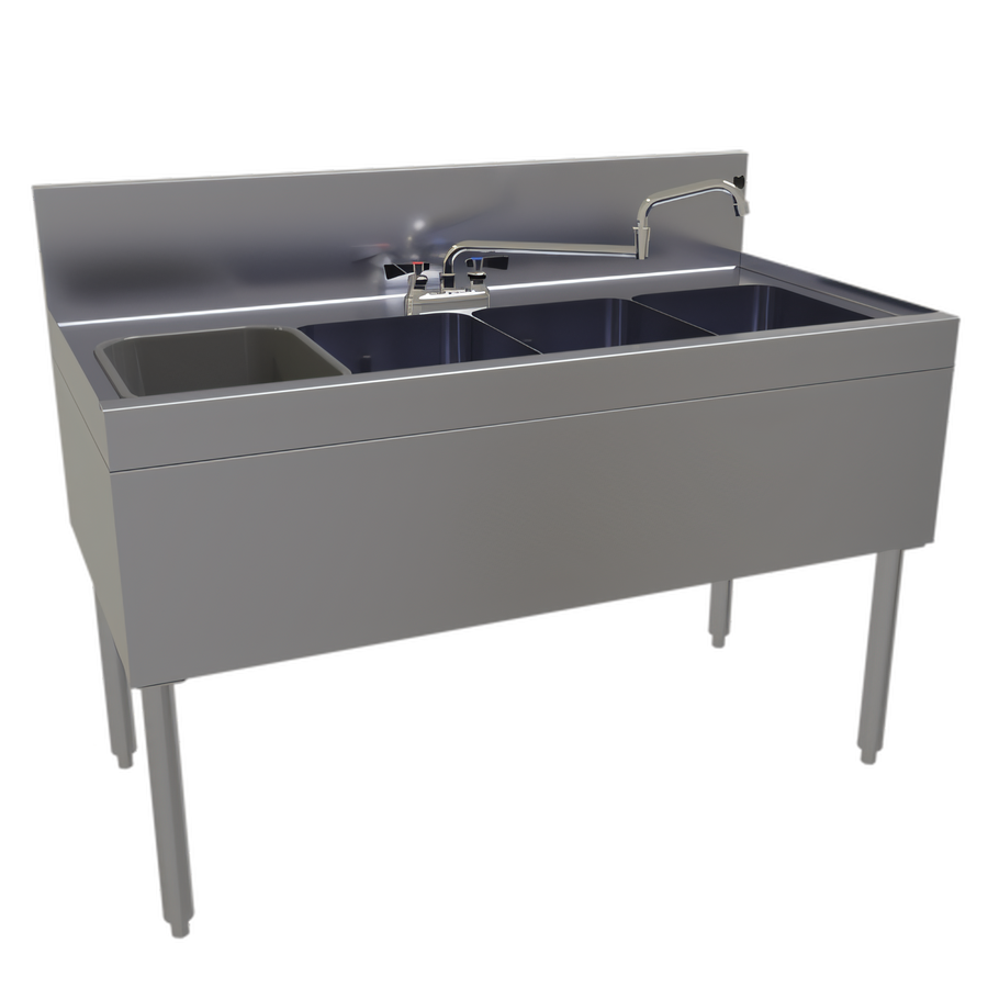 Product image #1 for Glastender Four-Compartment Underbar Sink Unit, 48" W x 24" D, Deck-Mount Faucet