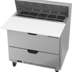 Thumbnail image #1 for Beverage Air SPED36HC-10C-2 36-Inch 2-Drawer Sandwich Top Refrigerated Prep Table, 10-Pan, Stainless Steel, Self-Contained