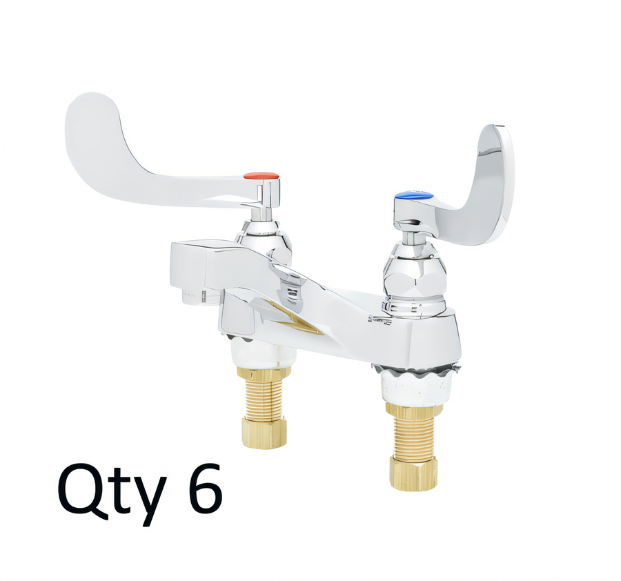 Product image #1 for T&S Brass Medical Deck-Mount Faucet with Cast Basin Spout, Aerator, and 4-Inch Wrist Action Handles