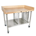 Thumbnail image #1 for John Boos BAK04 48 Inch x 36 Inch Wood Top Bakery Prep Table with Stainless Steel Base, Undershelf, Bun Pan Rack, and Locking Casters