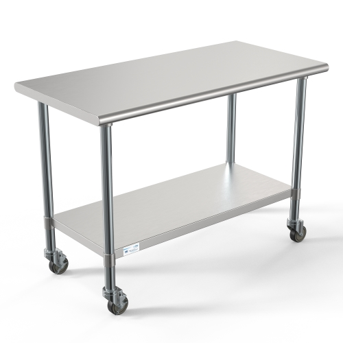 Product image #1 for KoolMore 48 Inch x 24 Inch 18-Gauge 304 Stainless Steel Mobile Work Table with Undershelf and Locking Casters
