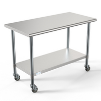 KoolMore 48 Inch x 24 Inch 18-Gauge 304 Stainless Steel Mobile Work Table with Undershelf and Locking Casters