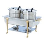 Thumbnail image #1 for Vollrath Kool-Touch® 99880 Double Stainless Steel Soup Station Kit for Full-Size Chafer with Adapter Plate, Rings, Insets, Covers and Ladles