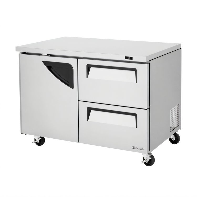 Product image #1 for Turbo Air Super Deluxe Two-Section Undercounter Refrigerator, 48 1/4 Inch, 1 Door, 2 Drawers, Rear-Mount Self-Contained