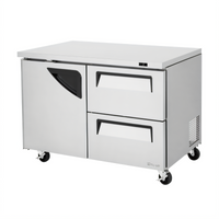 Turbo Air Super Deluxe Two-Section Undercounter Refrigerator, 48 1/4 Inch, 1 Door, 2 Drawers, Rear-Mount Self-Contained