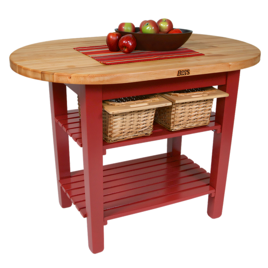 Product image #1 for Boos Block Elliptical C-Table Commercial Work Table with 1-1/2 Inch Butcher Block Top and 2 Slatted Undershelves, 72 x 30 x 35 Inch
