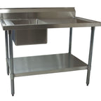 Thumbnail image #1 for BK Resources BKMPT-3048S-LHD 48" x 30" Stainless Steel Prep Sink Table, Left Sink, 18-Gauge 304 Top, Marine Edge, Undershelf
