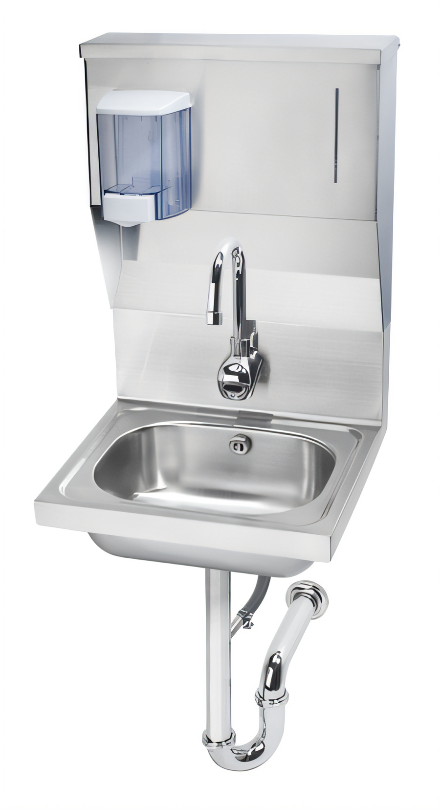 Product image #1 for 16-3/16-Inch Wall-Mounted Stainless Steel Hand Sink with Electronic Gooseneck Faucet, Soap & Towel Dispenser, and P-Trap