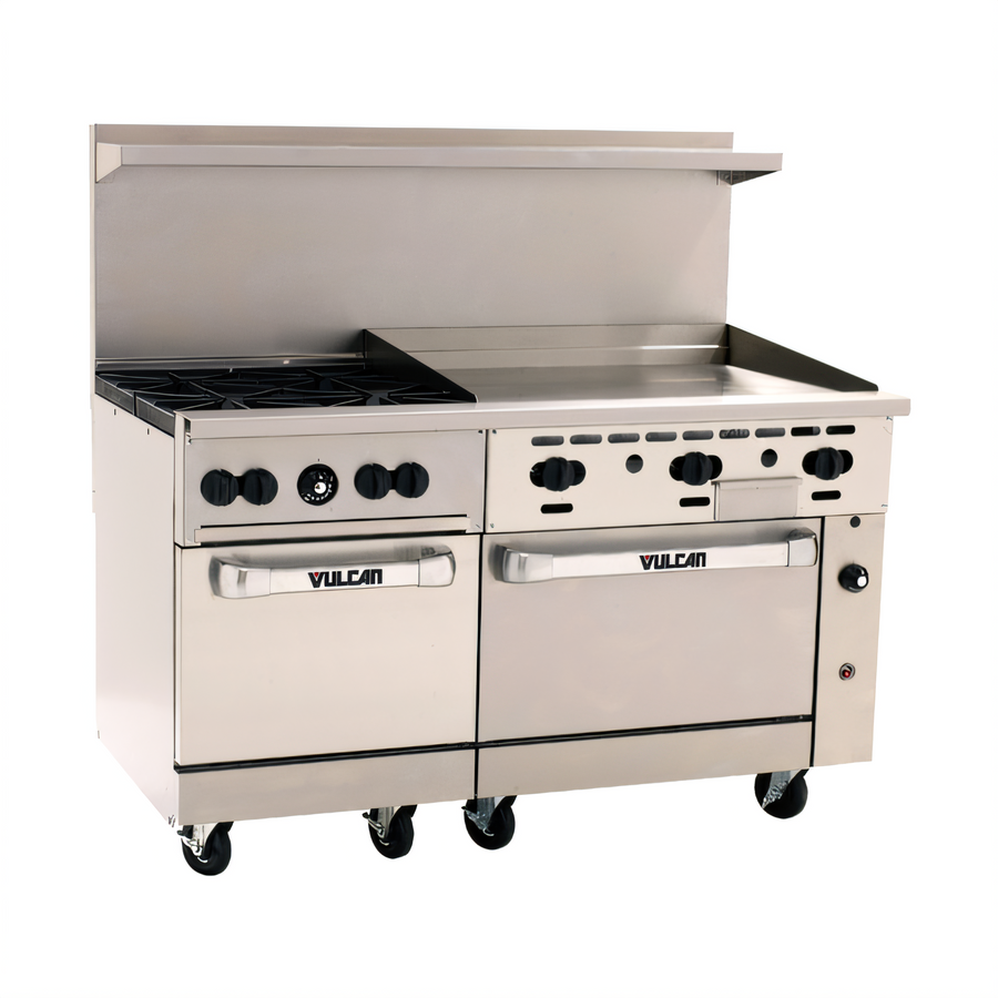 Product image #1 for Vulcan Endurance 60-Inch Commercial Gas Range with 4 Open Burners, 36-Inch Griddle and 2 Standard Ovens