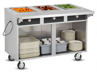 FWE Handy Line 3-Well Mobile Dry Heated Serving Cabinet with Open Base