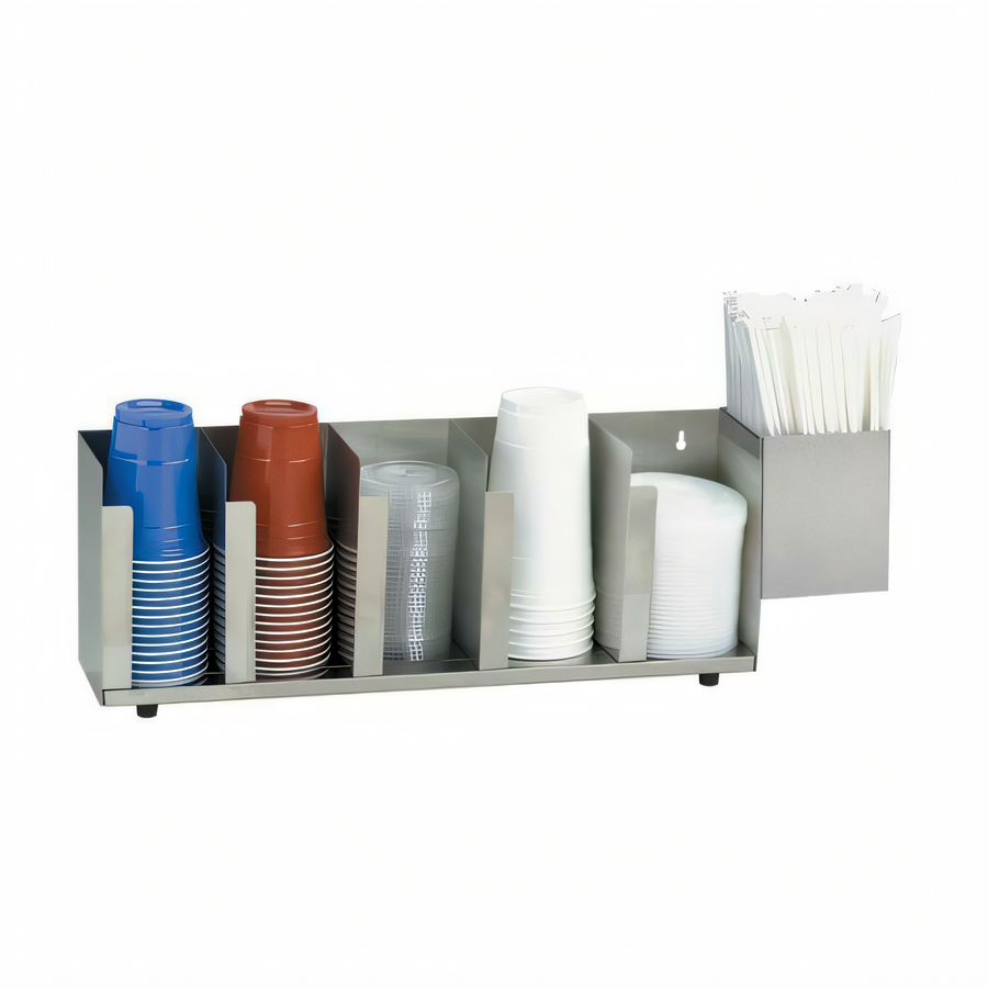 Product image #1 for Dispense-Rite Adjustable 5-Section Stainless Steel Lid/Cup Organizer with Straw Attachment