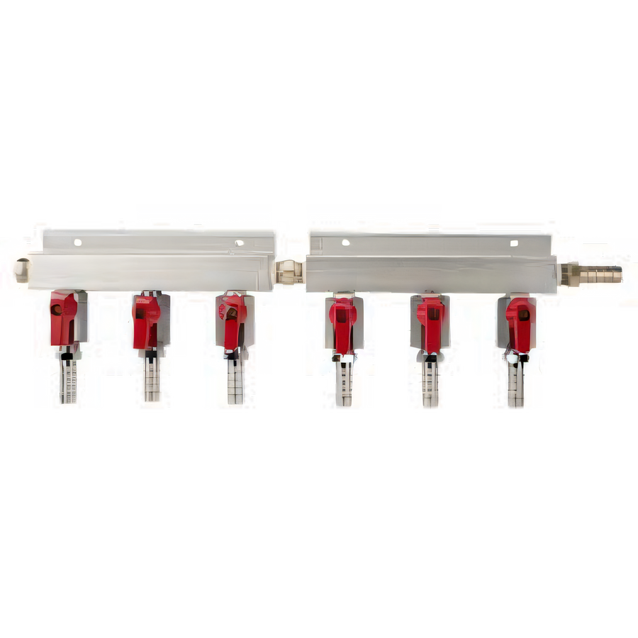 Product image #1 for Micro Matic 6-Way Gas Distributor Manifold with Shut-Off, 45° One-Piece Aluminum Construction