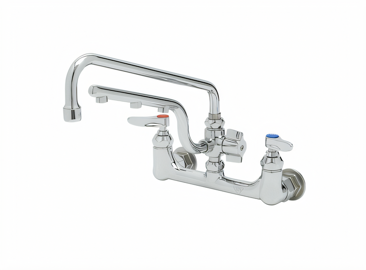 Product image #1 for UltraRinse 8-Inch Wall-Mount Pre-Rinse Mixing Faucet with 12-Inch Swing Nozzle and 10-Inch Sprayer Arm