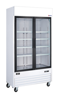 Omcan USA 31.5 Cu. Ft. Two-Section Reach-In Glass Door Merchandiser Refrigerator