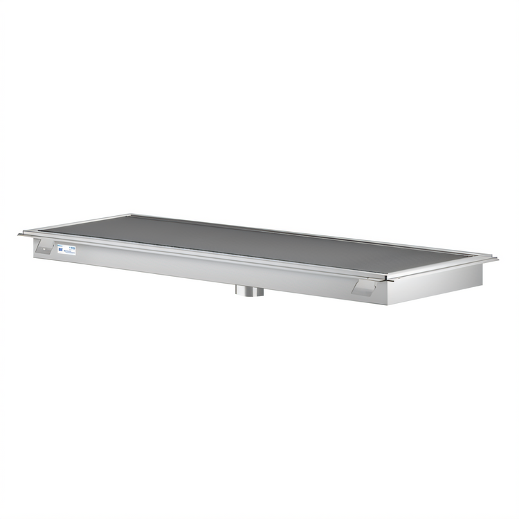 Product image #1 for KoolMore Commercial 24-Inch x 24-Inch Floor Trough Drain with Subway-Style Grating and 4-Inch Drain Connections