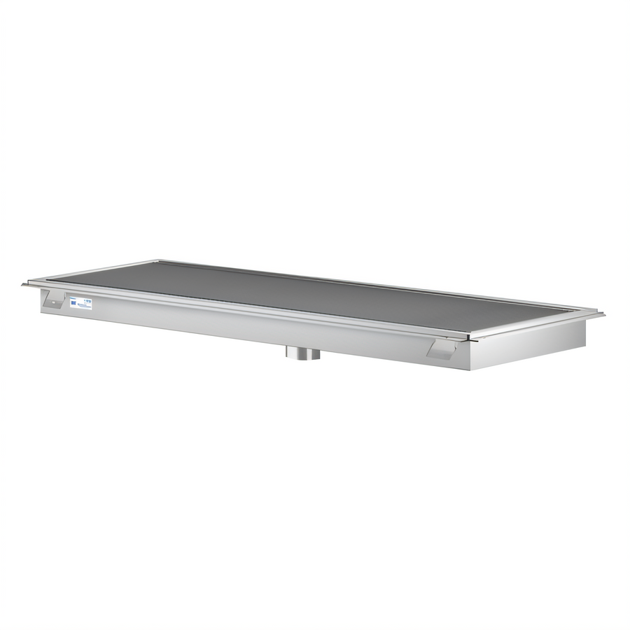 Product image #1 for KoolMore Commercial 24-Inch x 24-Inch Floor Trough Drain with Subway-Style Grating and 4-Inch Drain Connections
