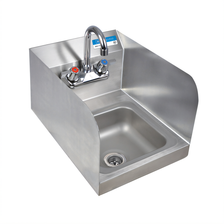 Product image #1 for BK Resources Space Saver Wall-Mount Hand Sink with 9" x 9" Bowl, Dual Side Splashes and Splash-Mount Faucet