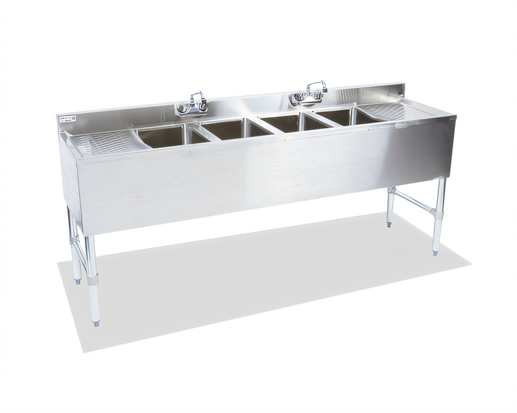 Product image #1 for Steel Works Stainless Four-Compartment Underbar Hand Sink with Left and Right Drainboards, 72 Inch