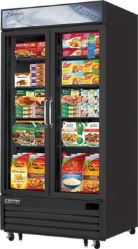 Everest Refrigeration EMGF36B Two-Section Glass Door Merchandiser Freezer, 36 Cu. Ft., 41-Inch Wide, Bottom-Mounted Self-Contained