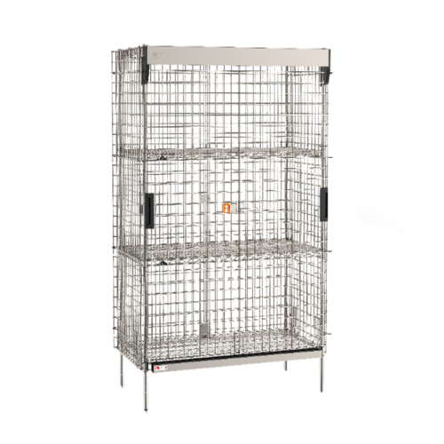 Product image #1 for Metro SlideSecure Super Erecta Stationary Stainless Steel Security Cage with Sliding Doors and 2 Intermediate Shelves