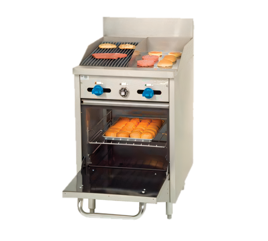 Product image #1 for Comstock-Castle 24-Inch Wide Commercial Gas Range with 12-Inch Griddle, 12-Inch Char-Broiler, and Space-Saver Oven