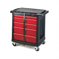 Rubbermaid Commercial Products 5-Drawer Mobile Work Center Cart, Black, 250 lb. Capacity