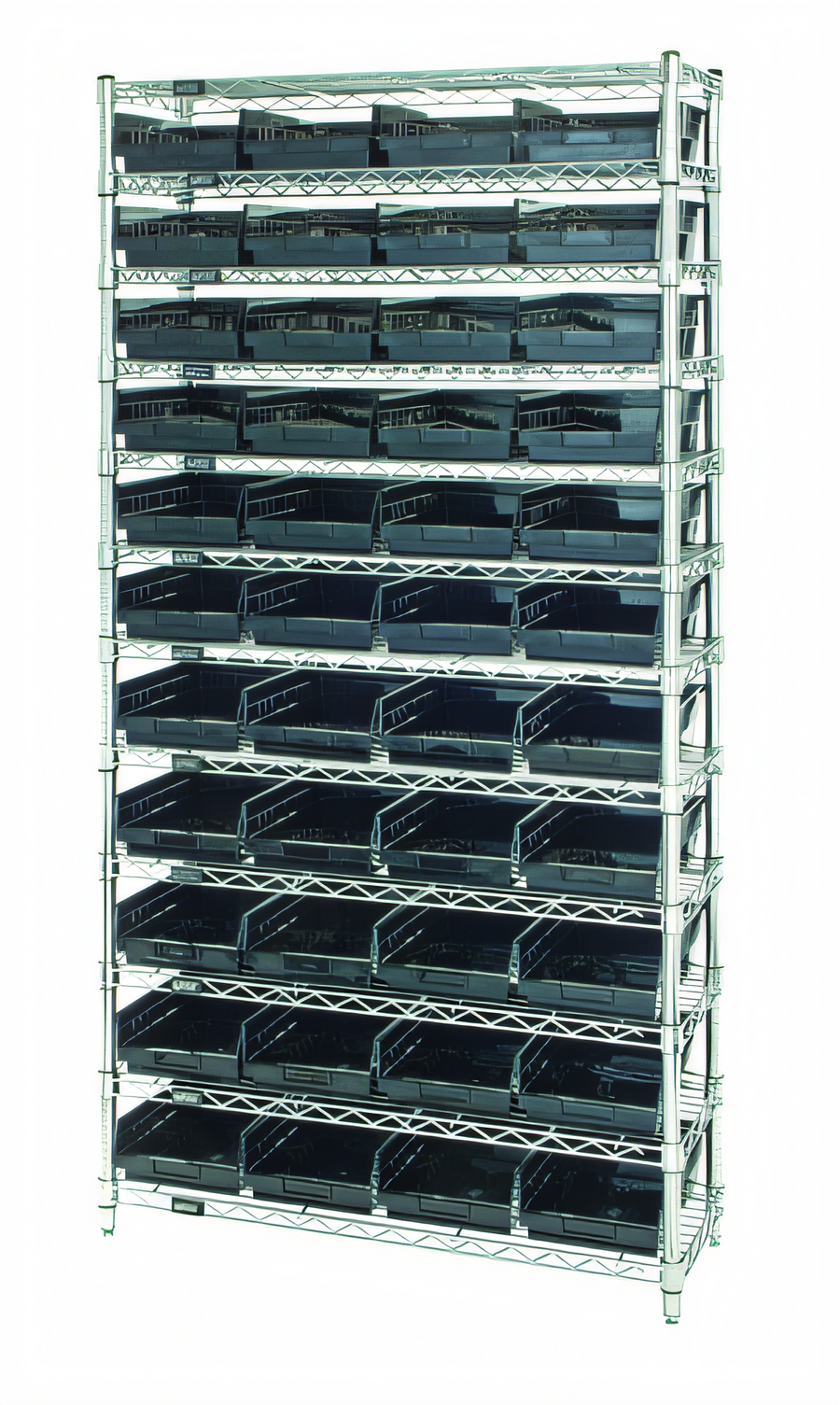 Product image #1 for Quantum Conductive Stationary Bin Wire Shelving System with 12 Shelves and 44 Bins, 36 x 18 x 74 Inches