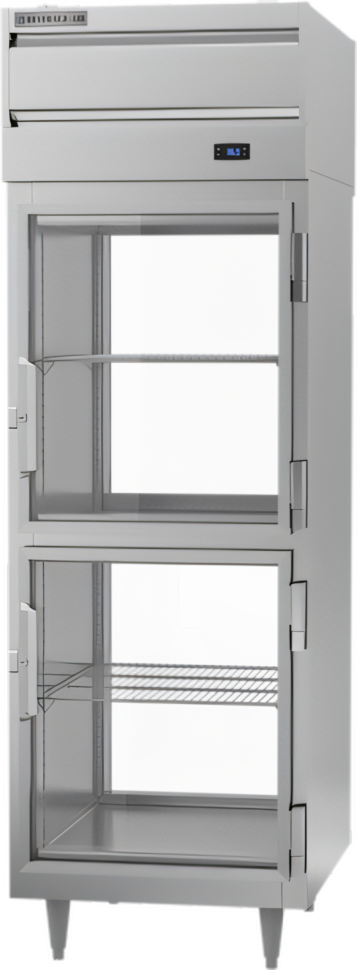 Product image #1 for Beverage-Air P-Series One-Section Pass-Thru Refrigerator with 4 Half-Glass Doors, Top-Mounted Self-Contained Refrigeration