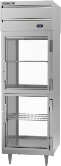 Beverage-Air P-Series One-Section Pass-Thru Refrigerator with 4 Half-Glass Doors, Top-Mounted Self-Contained Refrigeration