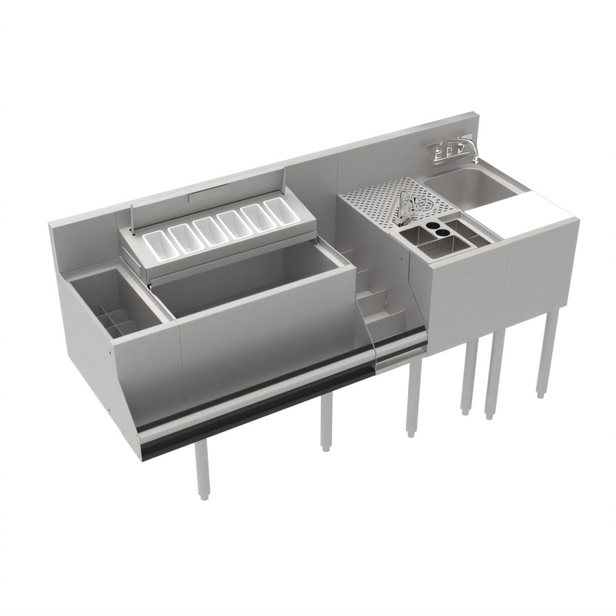 Product image #1 for 64-Inch Underbar Beverage Workstation with 24-Inch Ice Bin, 10-Circuit Cold Plate, and 12-Inch Dump Sink