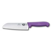 Victorinox Fibrox HACCP 7-Inch Santoku Knife with Granton Edge and Purple Handle