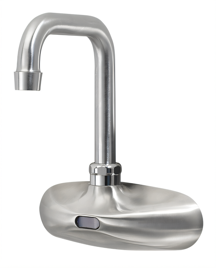 Product image #1 for Krowne Royal Series Battery-Powered Touchless Wall Mount Faucet with 4-1/2" Double Bend Spout, 4" Centers, Brushed Nickel, 1.00 GPM