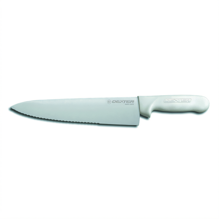 Product image #1 for Sani-Safe 10 Inch Stain-Free Scalloped Edge Chef's Knife with White Polypropylene Handle