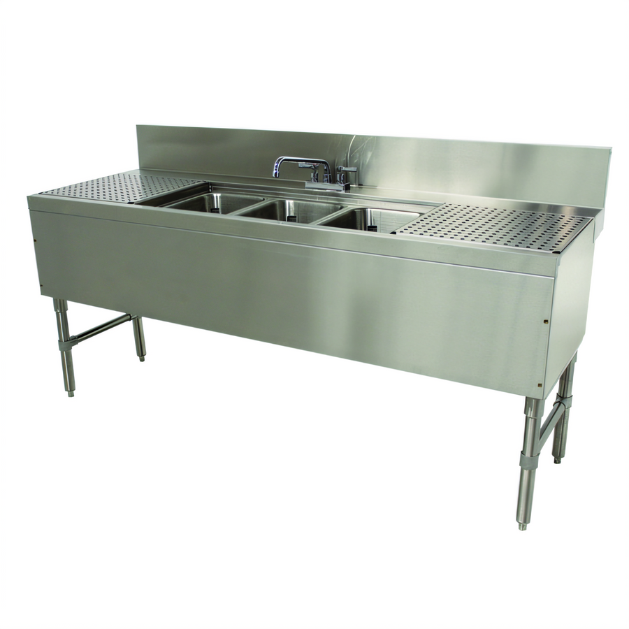 Product image #1 for Advance Tabco Prestige 3-Compartment Stainless Steel Underbar Sink Unit with Left and Right Drainboards and Deck-Mount Faucet, 72-Inch