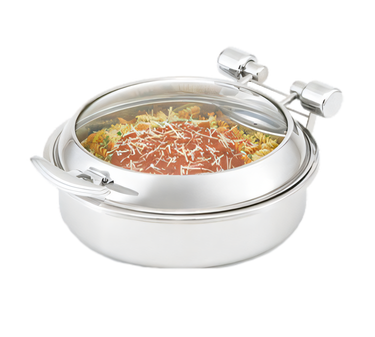 Product image #1 for Vollrath Intrigue® Large Round Glass-Top Induction Chafer, 6 Qt, Mirror-Finish Stainless Steel