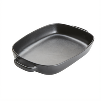 American Metalcraft 64 oz Rectangular Porcelain Casserole Dish with Handles, Black Matte Finish