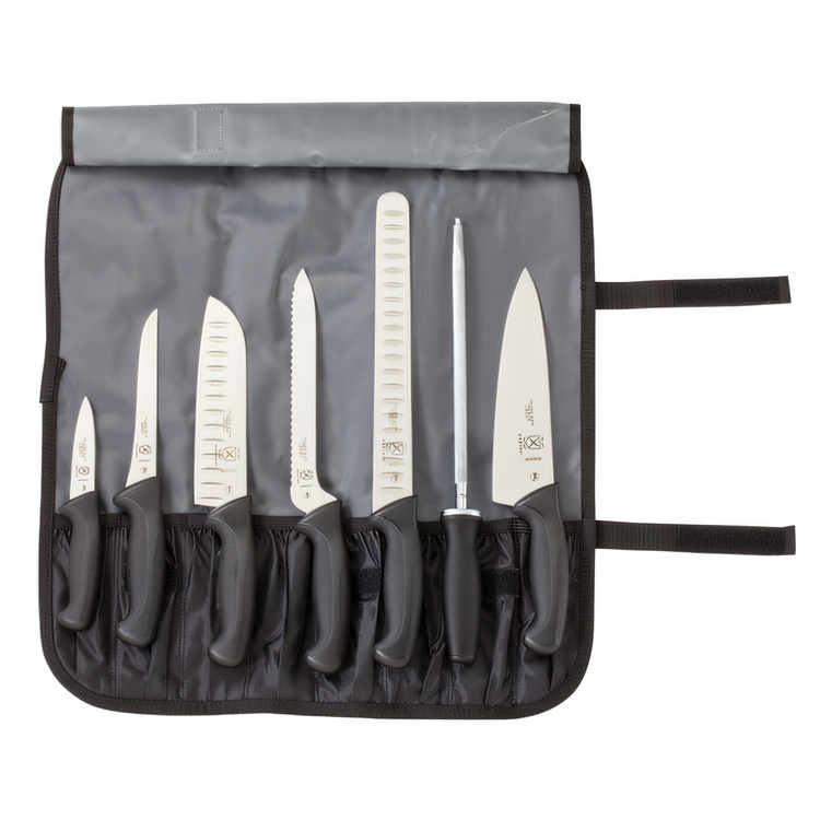 Product image #1 for Mercer Culinary Millennia 8-Piece Knife Roll Set with 7-Pocket Roll and Sharpening Steel
