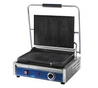 Globe GPG1410 Commercial Countertop Panini Grill, 14 x 10-Inch Grooved Cast Iron Plates